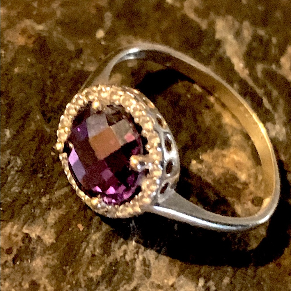14k solid gold ring with purple stone